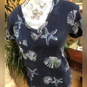Fresh Produce brand navy tee with starfish. 100% cotton & size medium.
